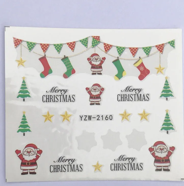 Christmas explosion models water transfer nail stickers with full coverage festive designs in 23 styles on white background