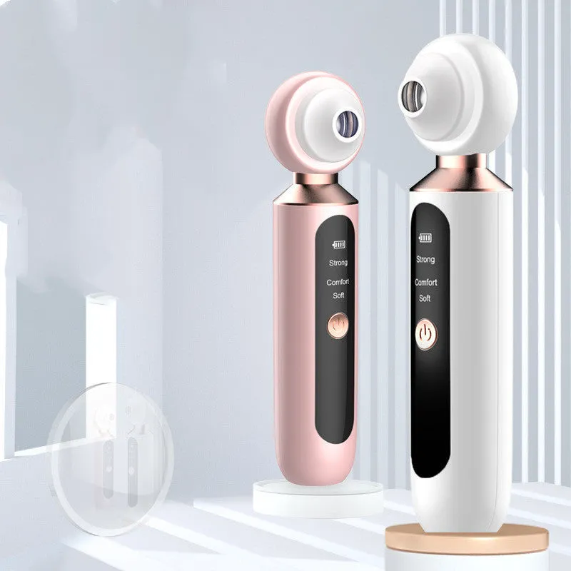 Electric blackhead pore cleaner in white and pink with 3-speed USB suction
