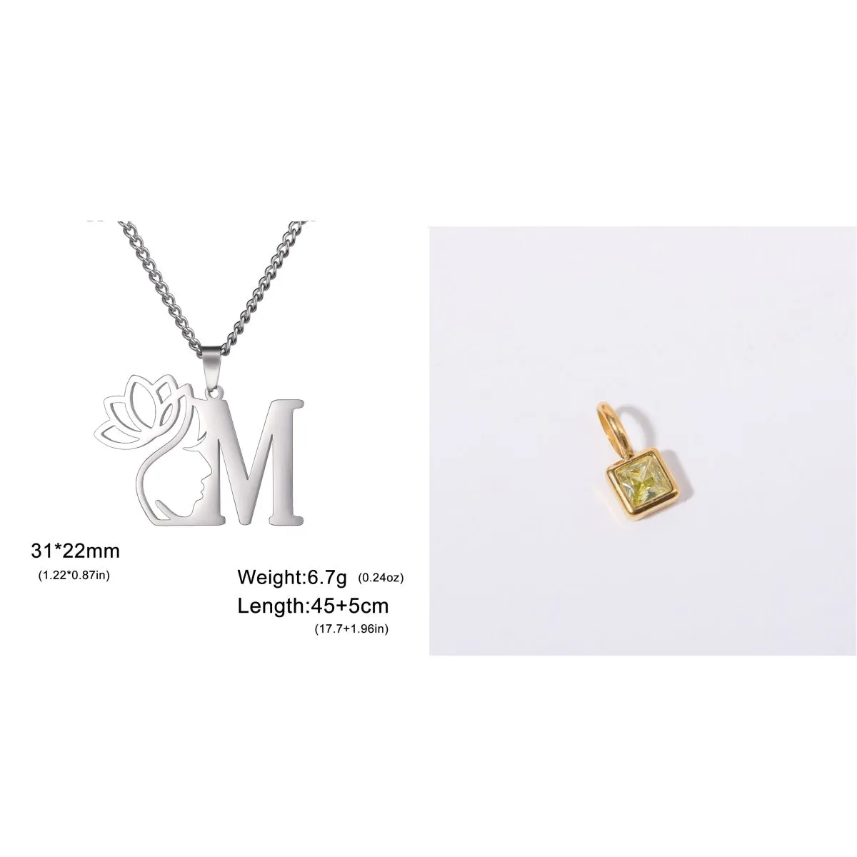 Stainless steel cross chain necklace with a single pendant, shown in gold and silver colour options.