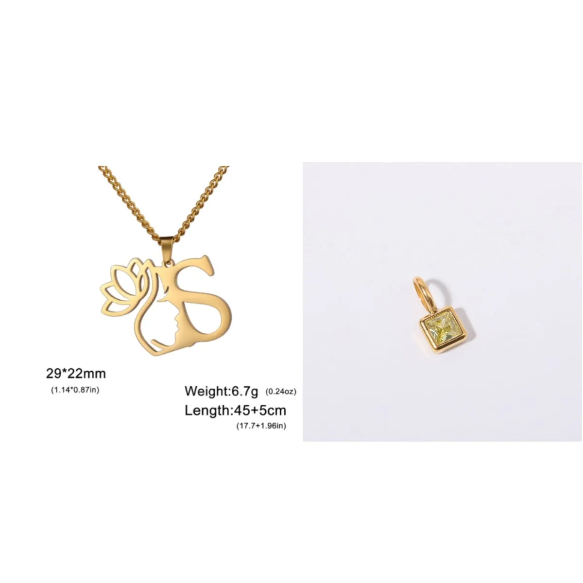 Stainless steel cross chain necklace with a single pendant, shown in gold and silver colour options.