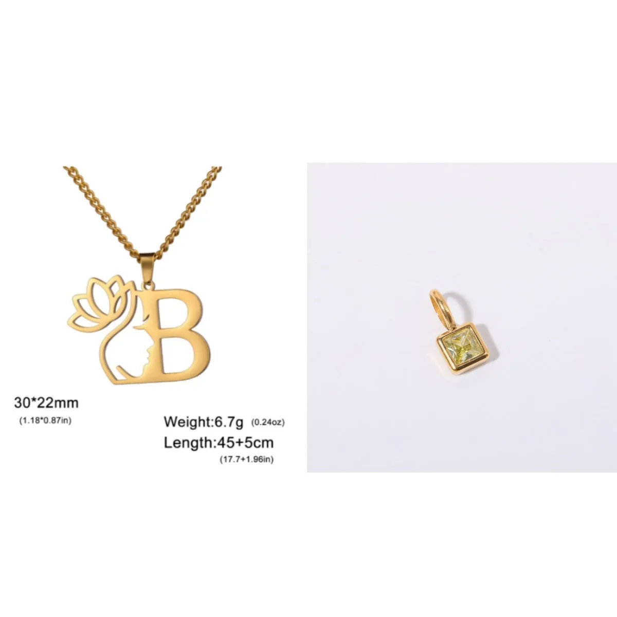 Stainless steel cross chain necklace with a single pendant, shown in gold and silver colour options.
