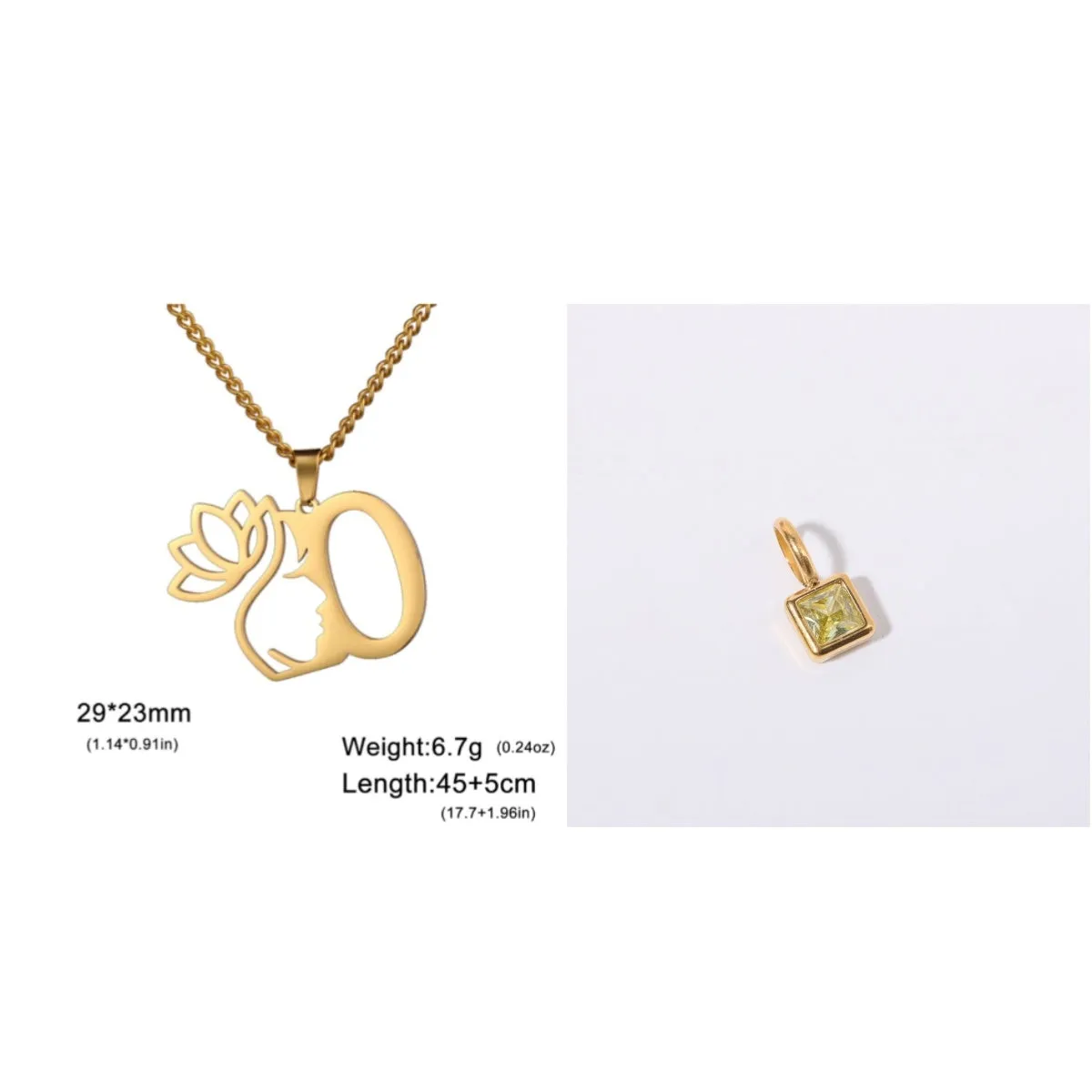 Stainless steel cross chain necklace with a single pendant, shown in gold and silver colour options.