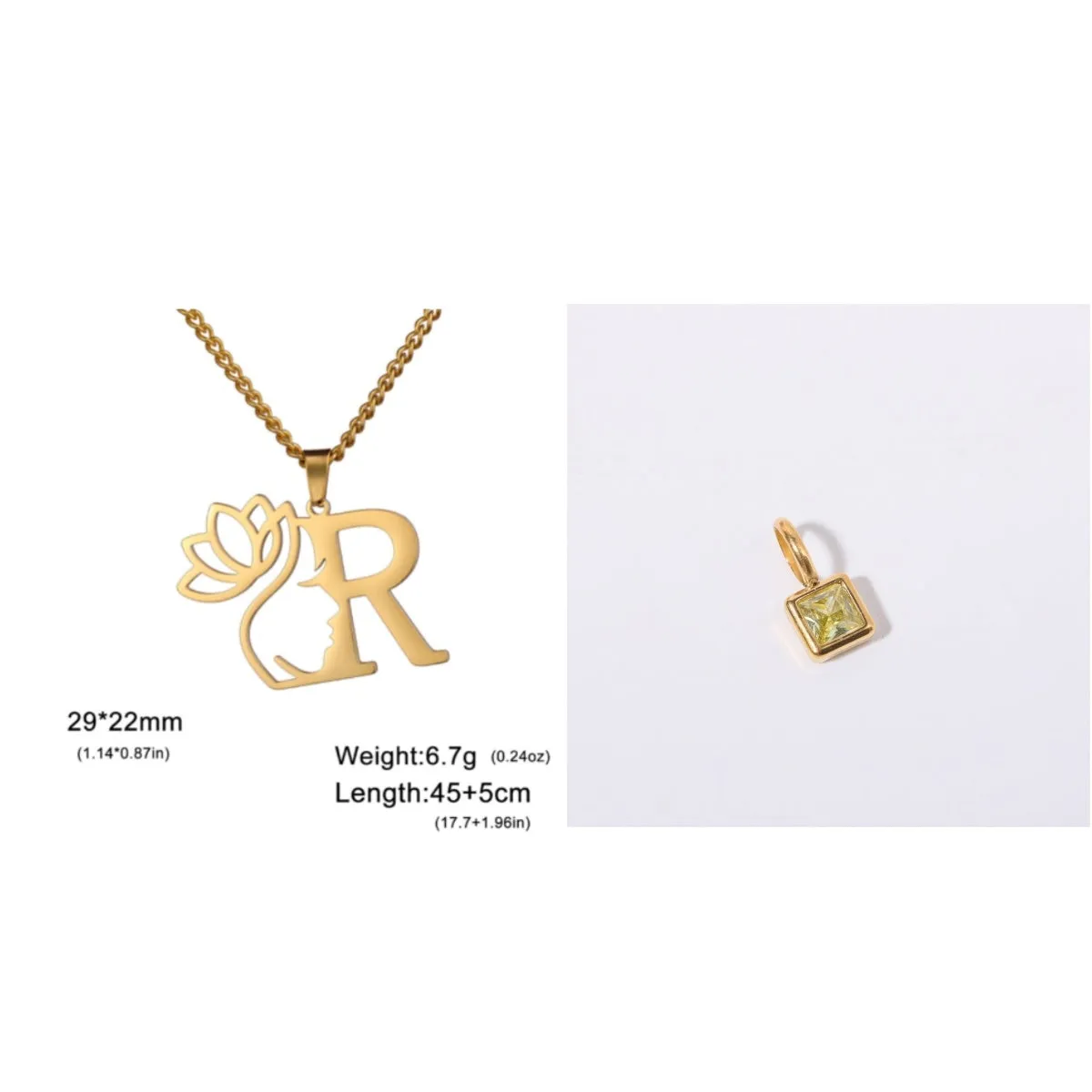 Stainless steel cross chain necklace with a single pendant, shown in gold and silver colour options.