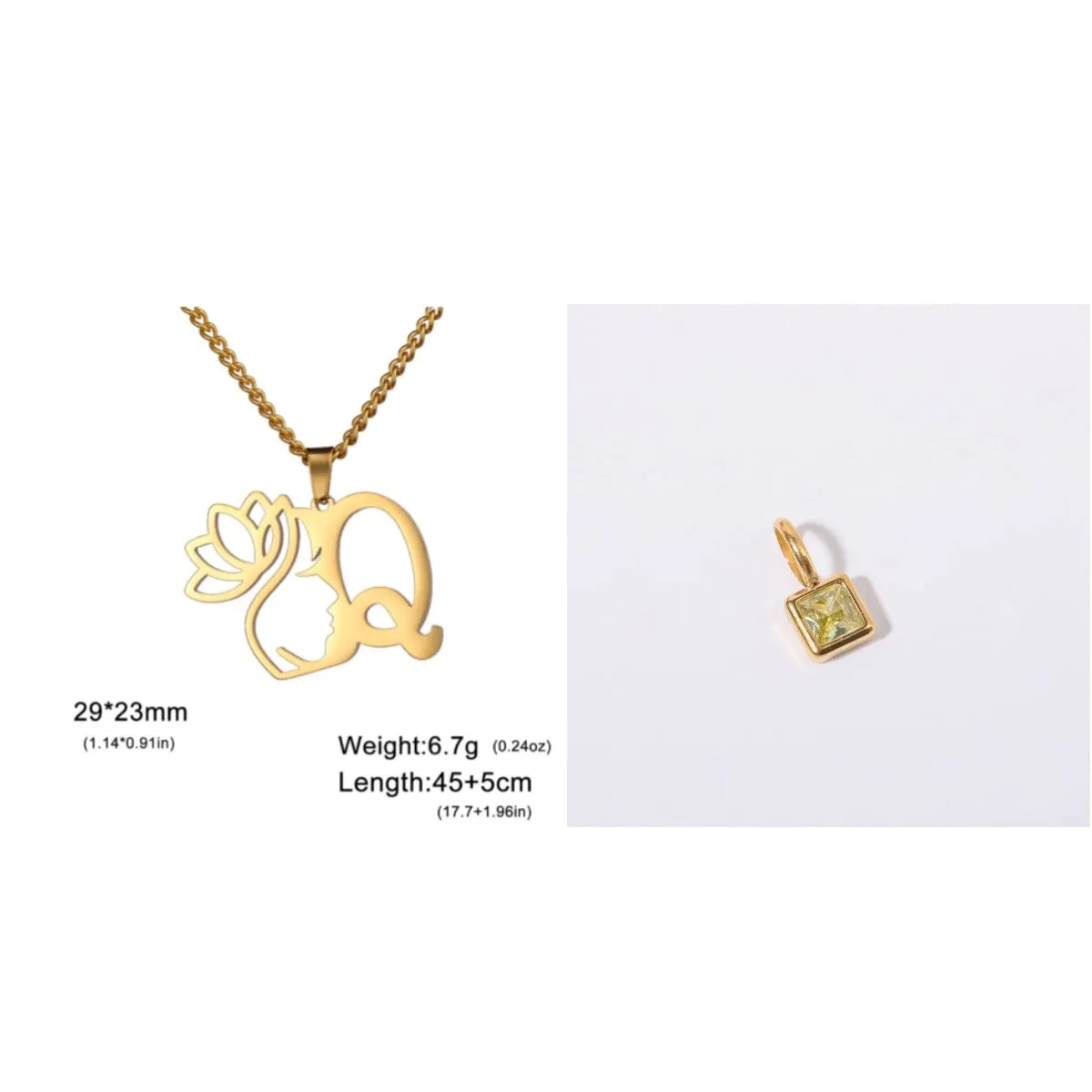 Stainless steel cross chain necklace with a single pendant, shown in gold and silver colour options.