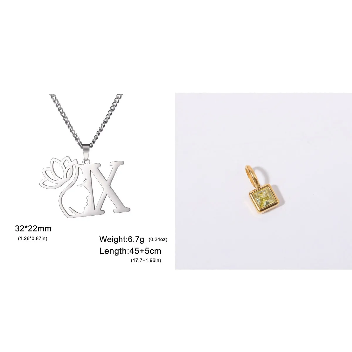 Stainless steel cross chain necklace with a single pendant, shown in gold and silver colour options.