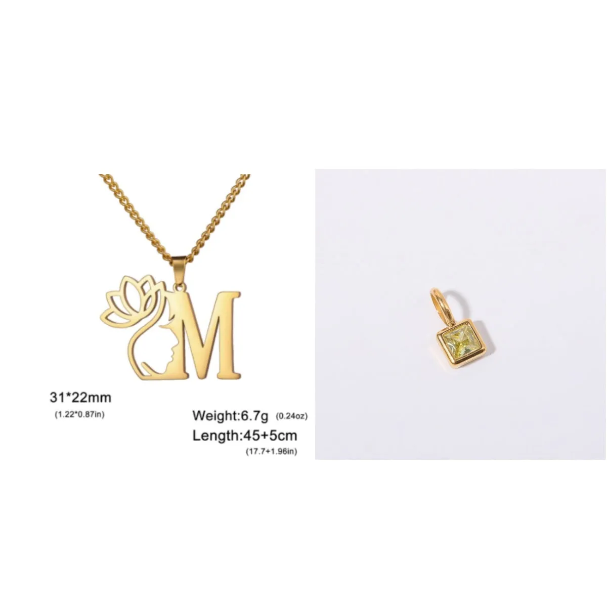 Stainless steel cross chain necklace with a single pendant, shown in gold and silver colour options.