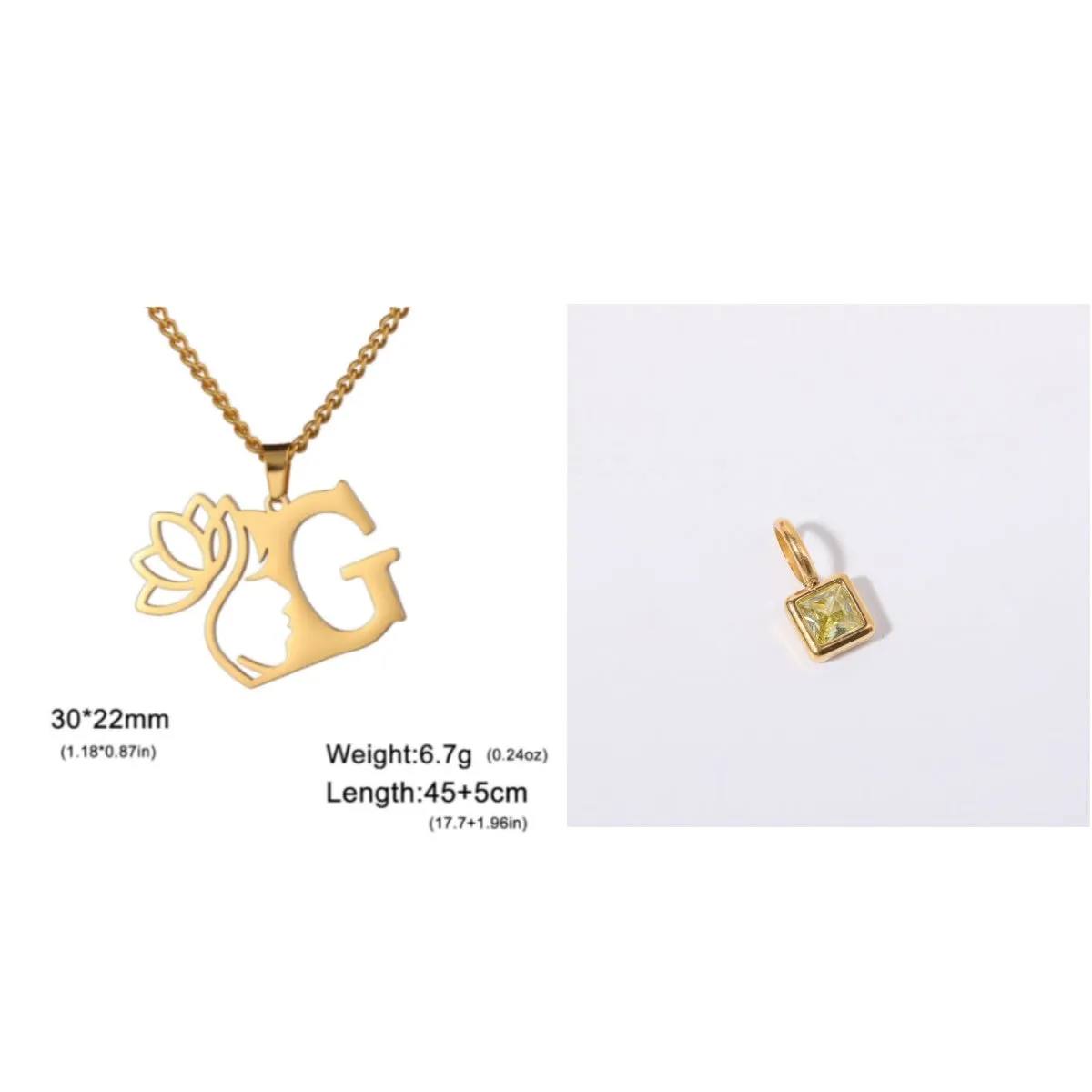 Stainless steel cross chain necklace with a single pendant, shown in gold and silver colour options.