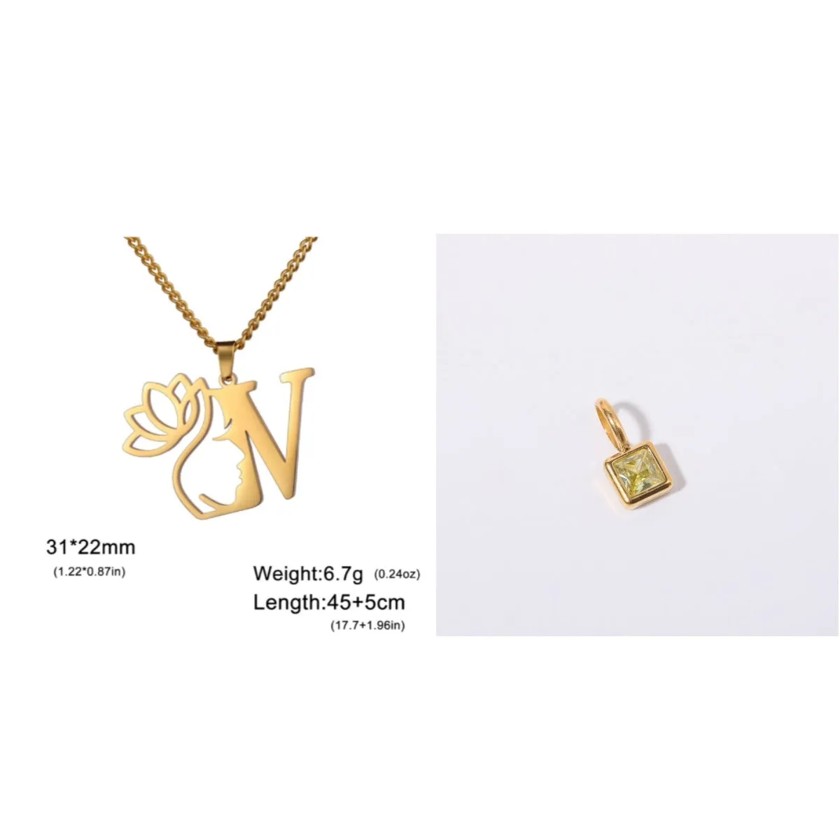 Stainless steel cross chain necklace with a single pendant, shown in gold and silver colour options.