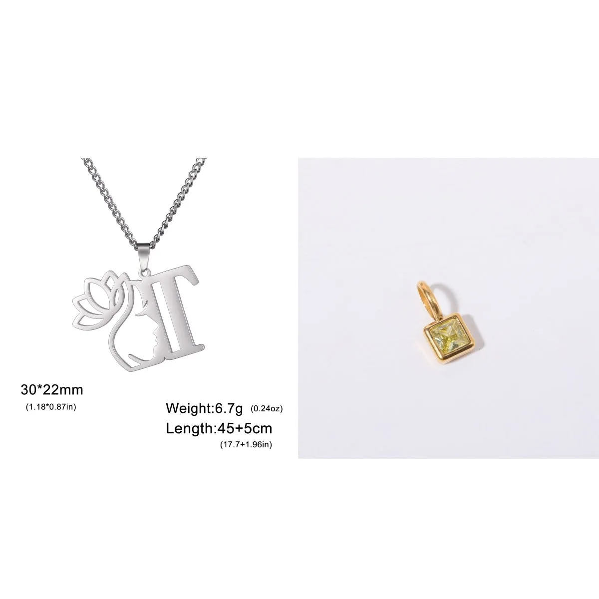 Stainless steel cross chain necklace with a single pendant, shown in gold and silver colour options.