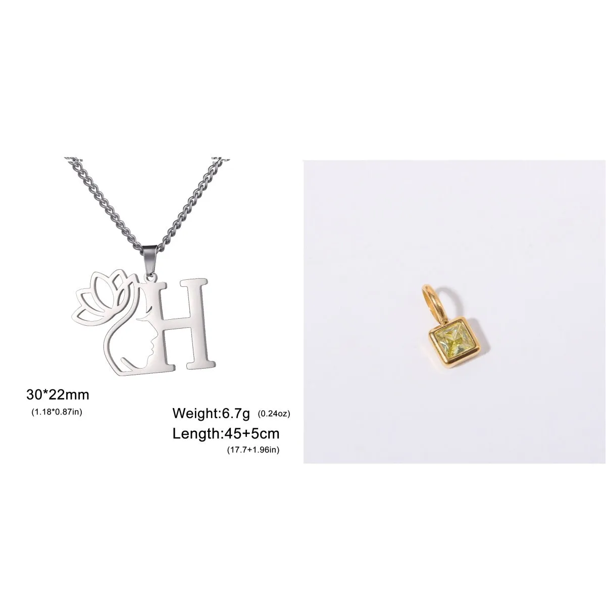 Stainless steel cross chain necklace with a single pendant, shown in gold and silver colour options.