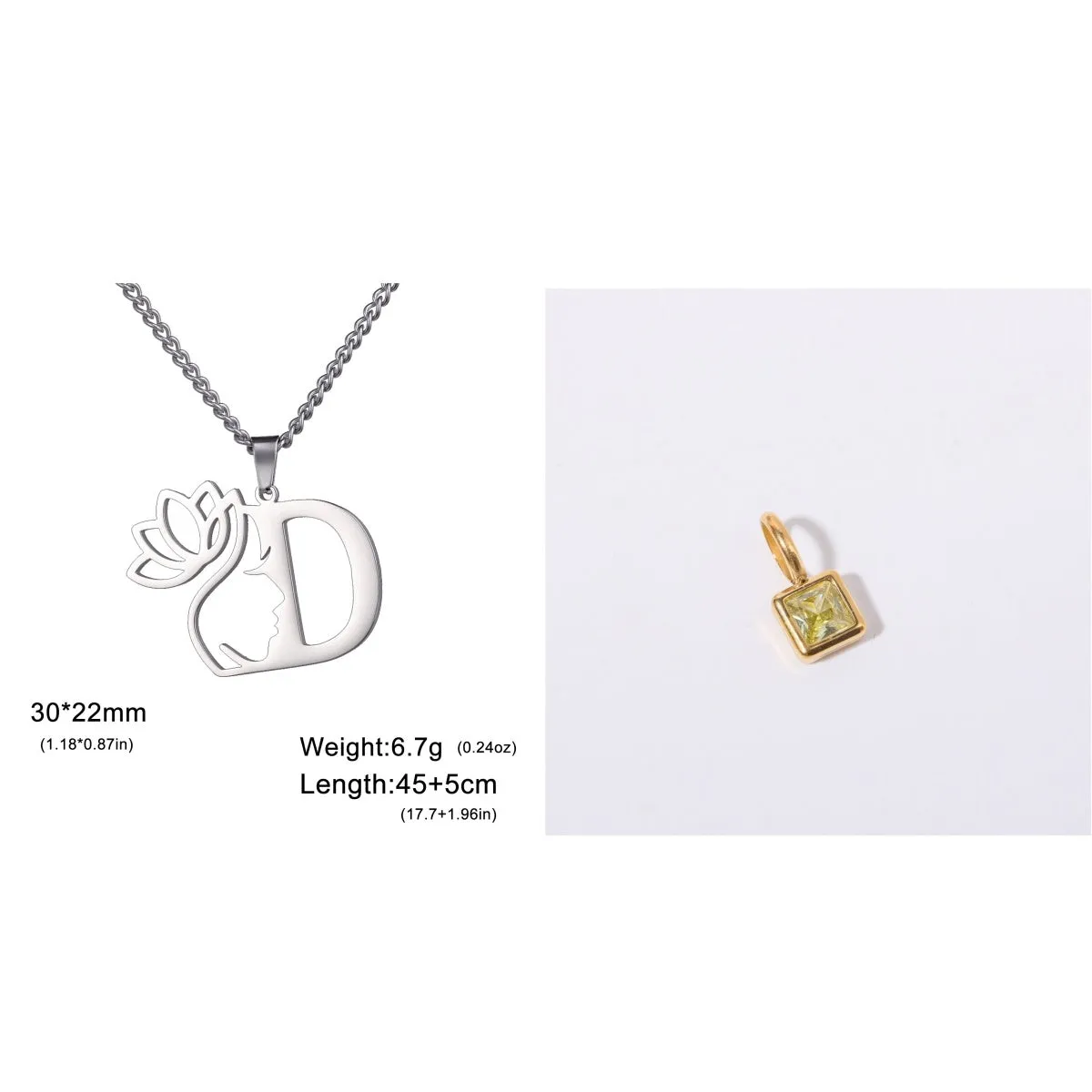 Stainless steel cross chain necklace with a single pendant, shown in gold and silver colour options.