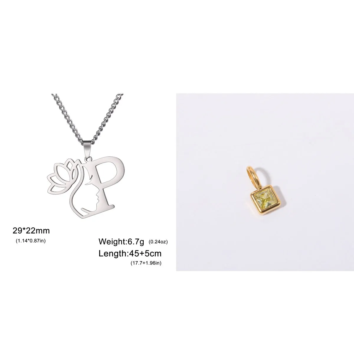 Stainless steel cross chain necklace with a single pendant, shown in gold and silver colour options.