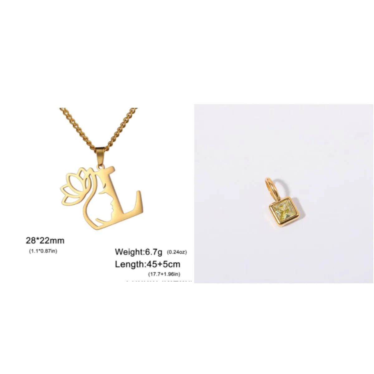 Stainless steel cross chain necklace with a single pendant, shown in gold and silver colour options.