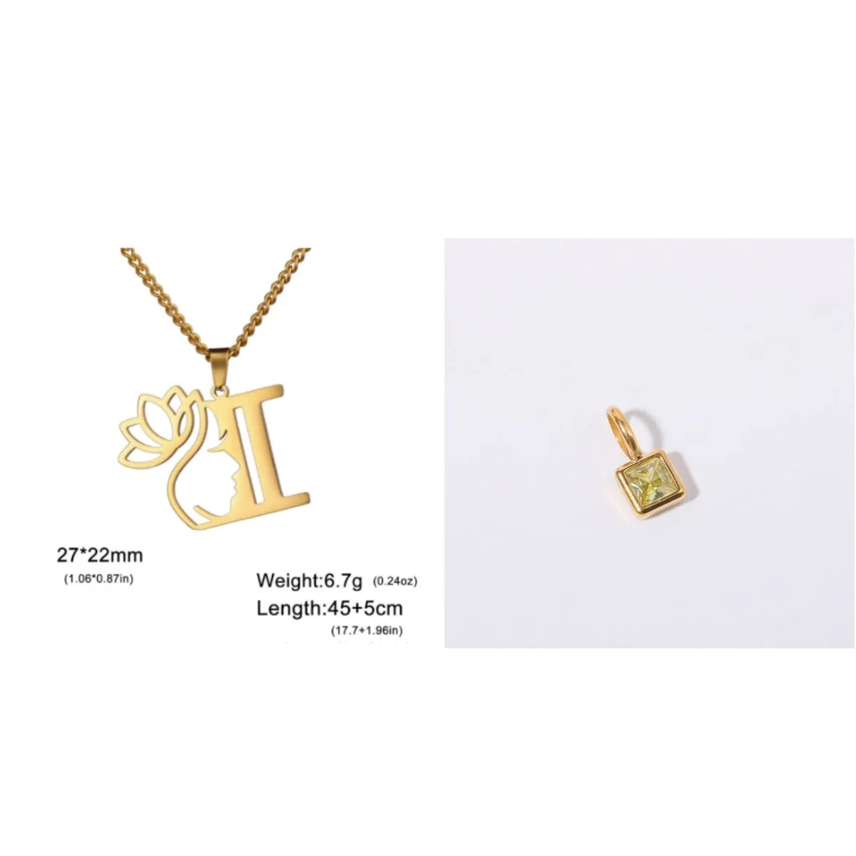 Stainless steel cross chain necklace with a single pendant, shown in gold and silver colour options.