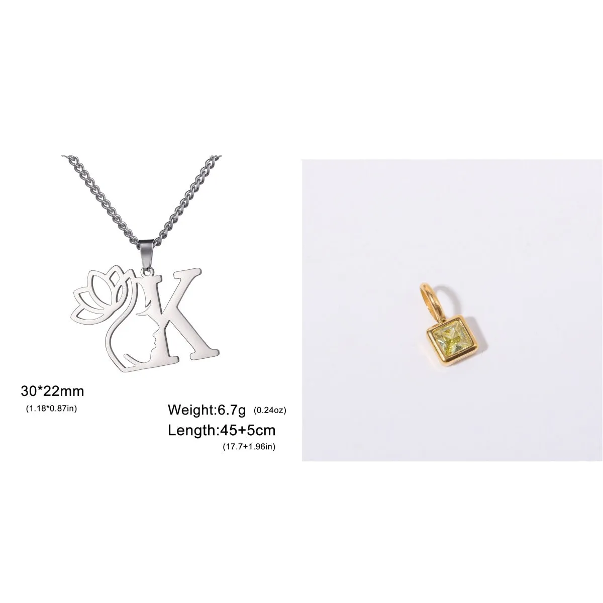 Stainless steel cross chain necklace with a single pendant, shown in gold and silver colour options.