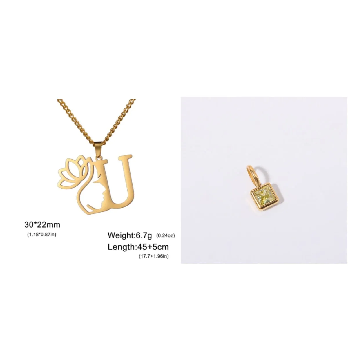 Stainless steel cross chain necklace with a single pendant, shown in gold and silver colour options.
