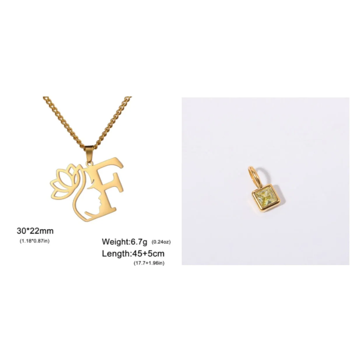 Stainless steel cross chain necklace with a single pendant, shown in gold and silver colour options.