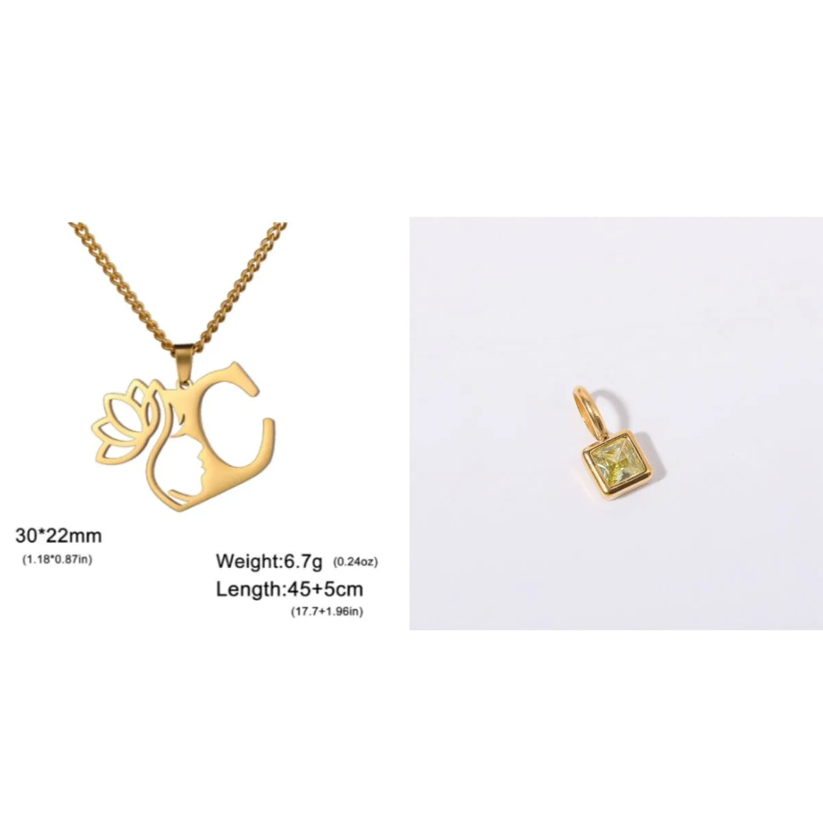 Stainless steel cross chain necklace with a single pendant, shown in gold and silver colour options.