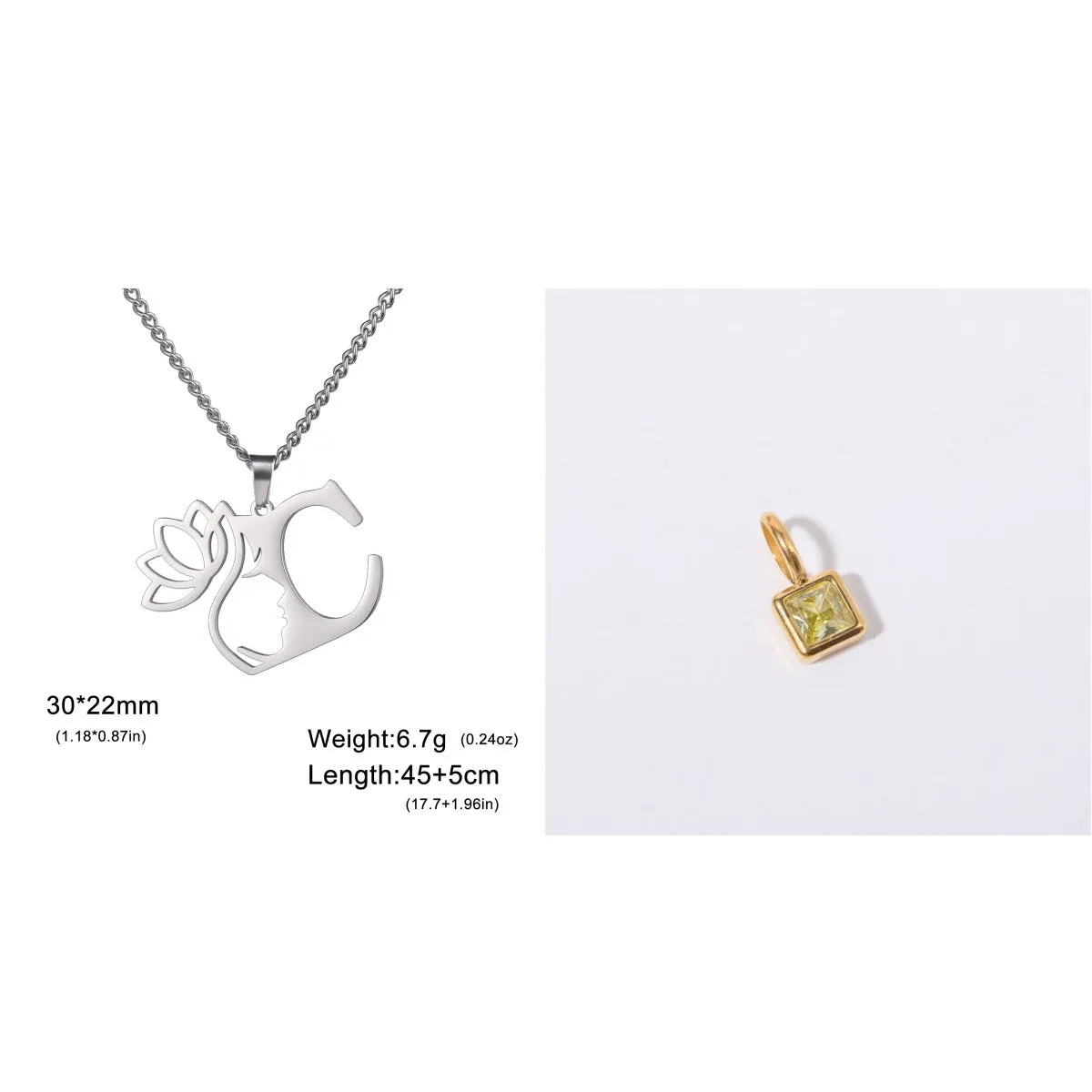 Stainless steel cross chain necklace with a single pendant, shown in gold and silver colour options.
