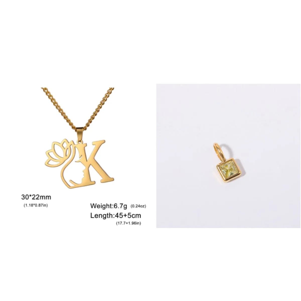 Stainless steel cross chain necklace with a single pendant, shown in gold and silver colour options.