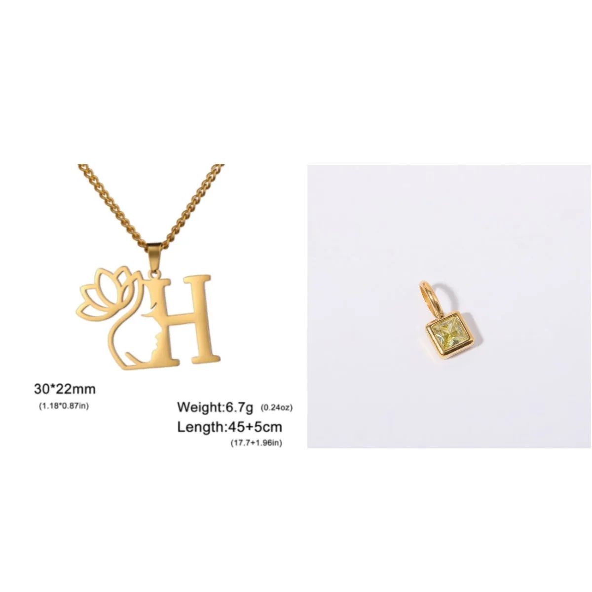 Stainless steel cross chain necklace with a single pendant, shown in gold and silver colour options.