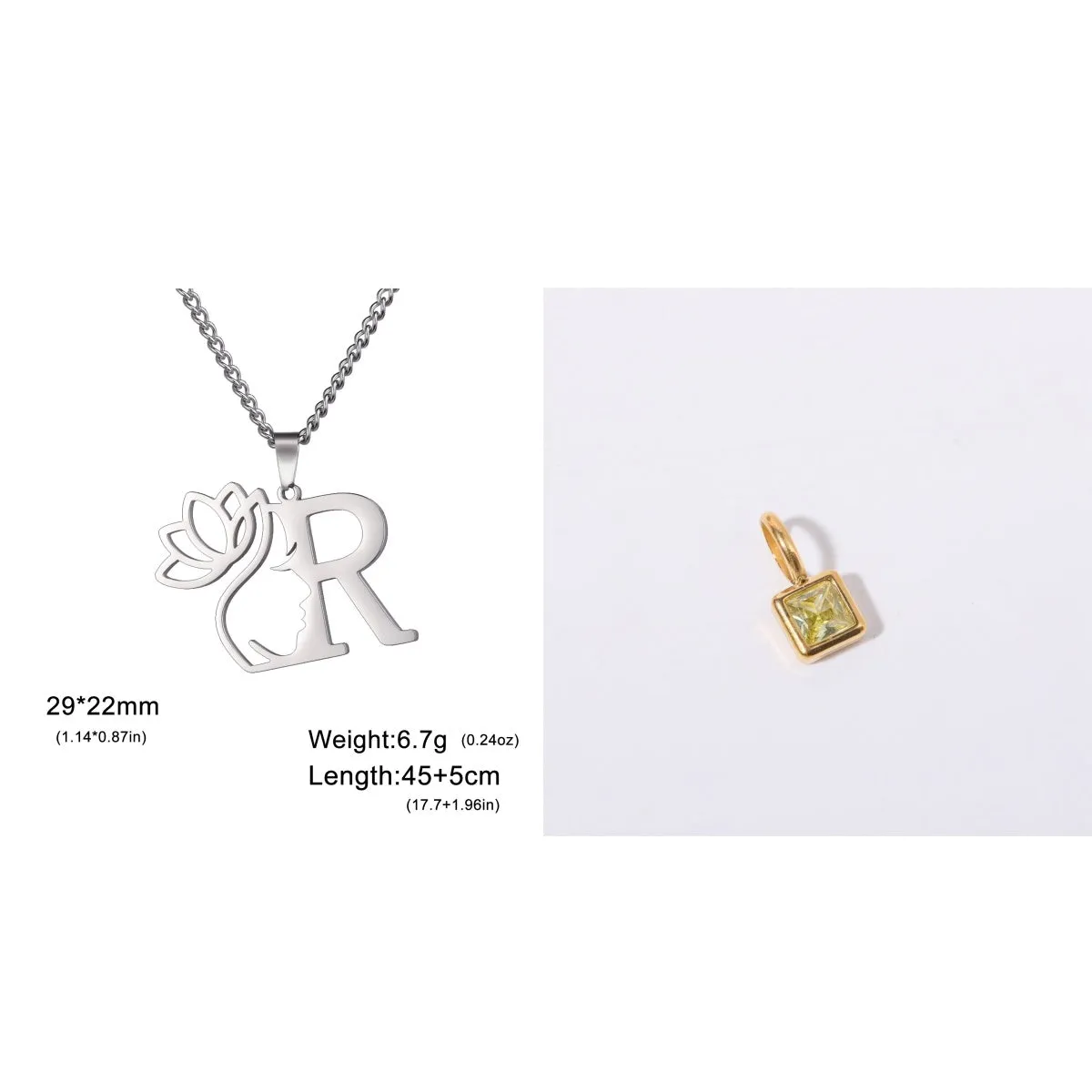 Stainless steel cross chain necklace with a single pendant, shown in gold and silver colour options.