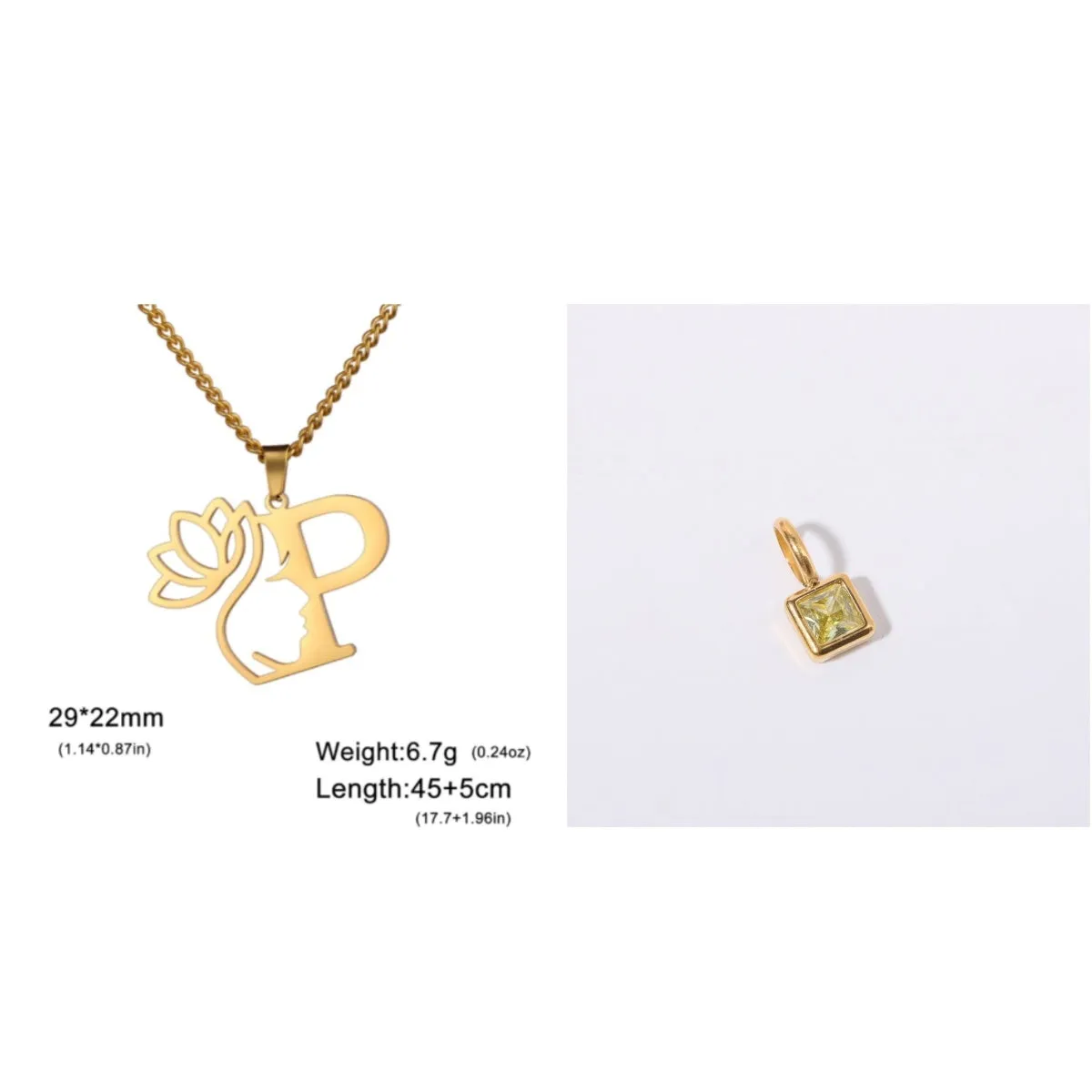 Stainless steel cross chain necklace with a single pendant, shown in gold and silver colour options.