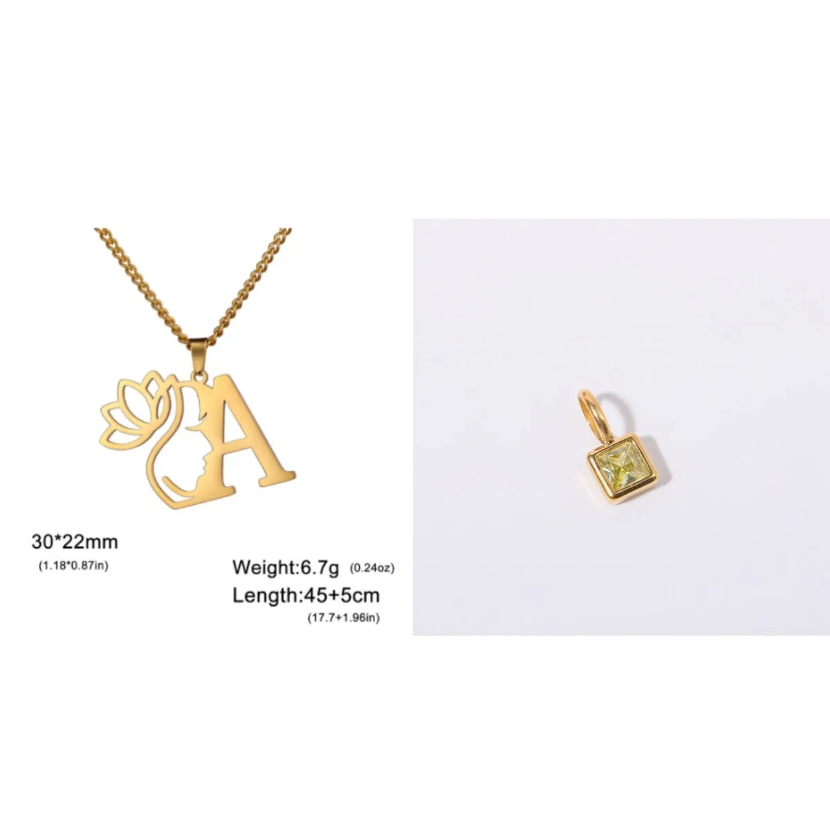 Stainless steel cross chain necklace with a single pendant, shown in gold and silver colour options.
