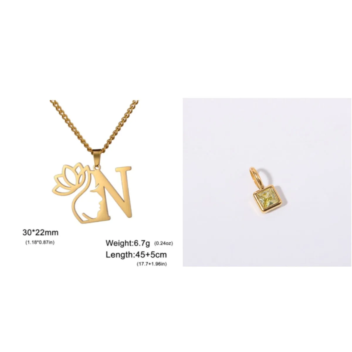 Stainless steel cross chain necklace with a single pendant, shown in gold and silver colour options.