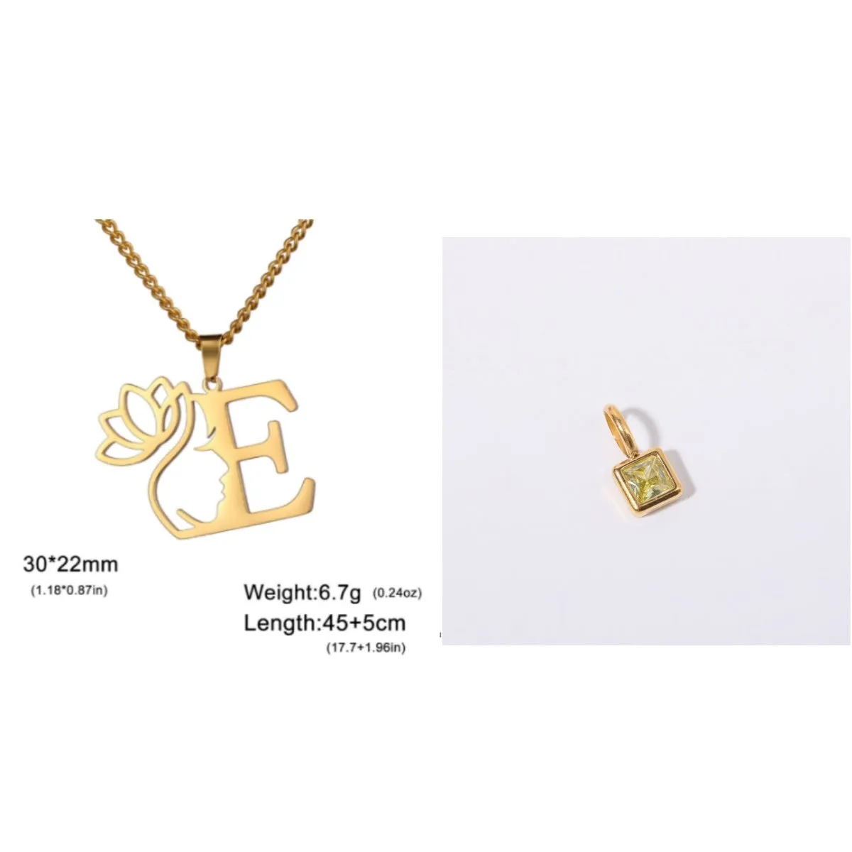 Stainless steel cross chain necklace with a single pendant, shown in gold and silver colour options.