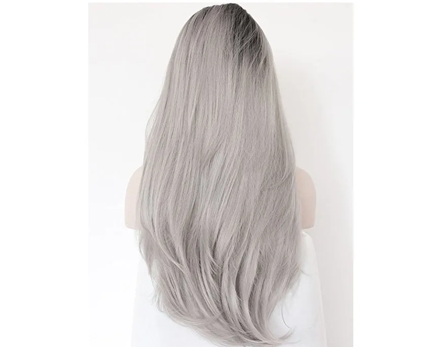 Grey hand hook lace wig for women short high temperature wire hairpiece