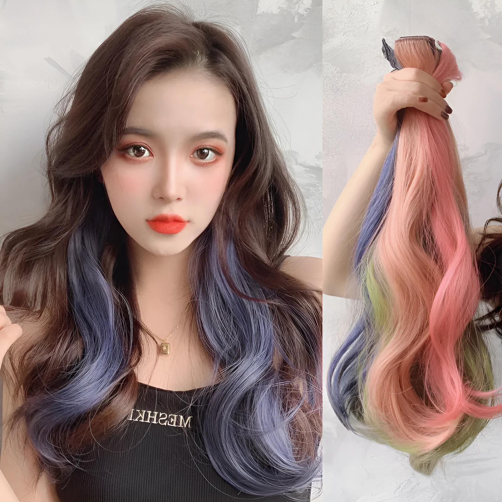 60cm colour gradient curly wig piece in high temperature wire with twelve shade options