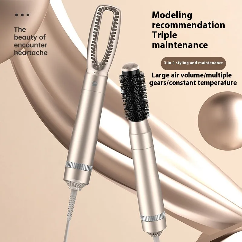 Champagne gold five-in-one hot air comb hair styler with straightening and curling functions