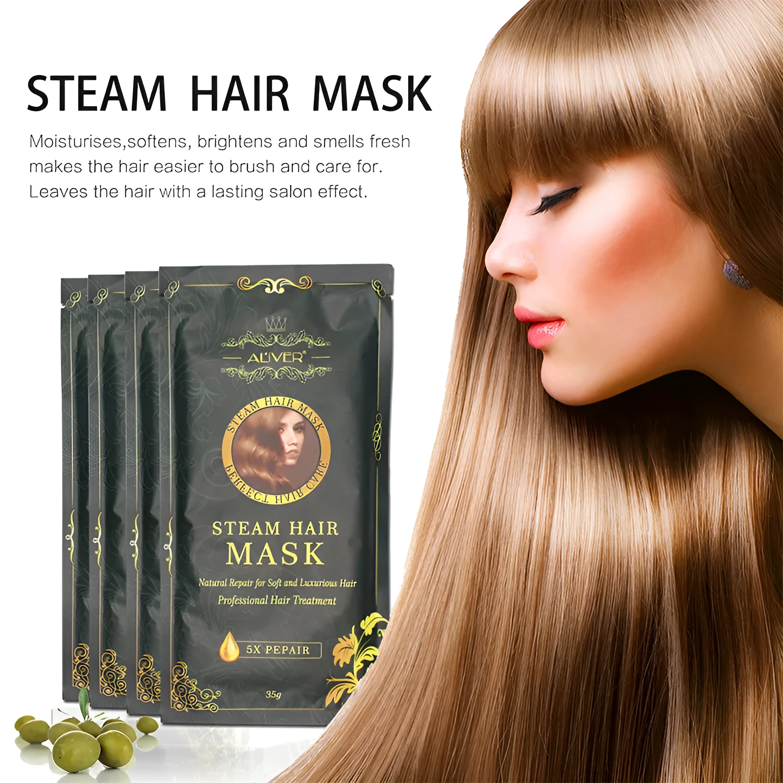Self-heating steam hair mask home treatment with argan oil and collagen for deep conditioning and hair repair