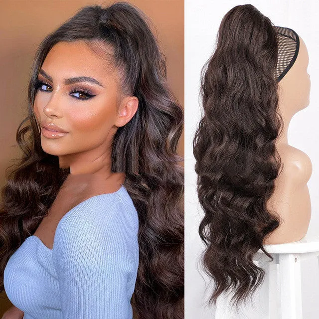 Women's drawstring ponytail hair extension in high temperature wire in colour 1B with tresses style