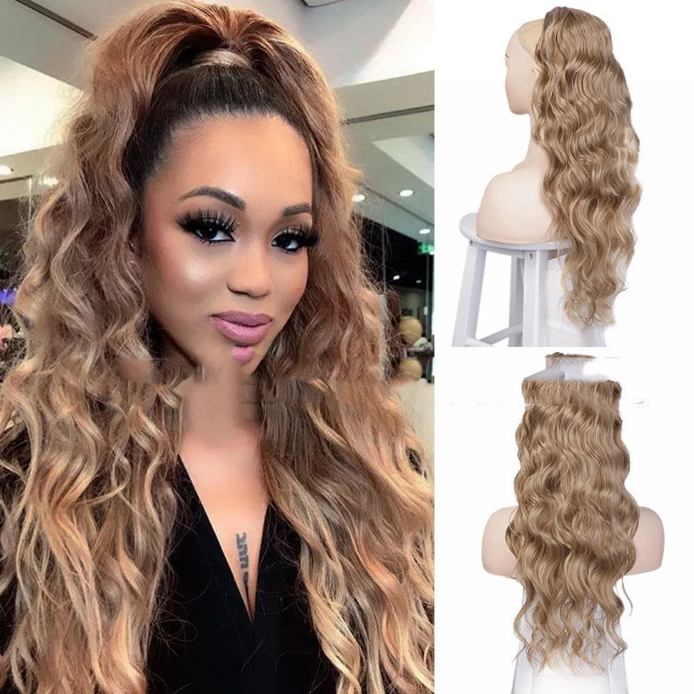 Women's drawstring ponytail hair extension in high temperature wire in colour 1B with tresses style