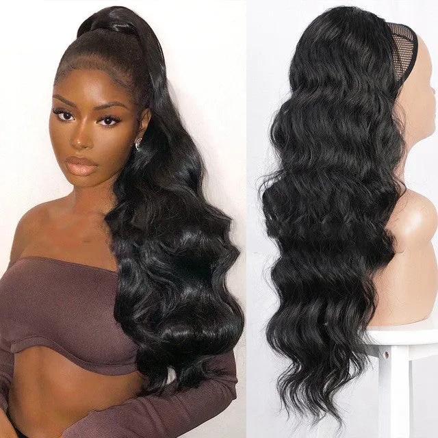 Women's drawstring ponytail hair extension in high temperature wire in colour 1B with tresses style