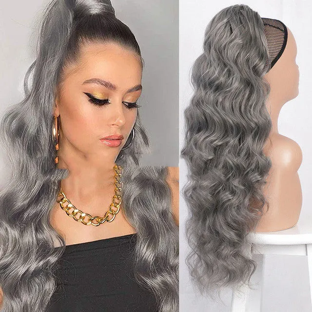 Women's drawstring ponytail hair extension in high temperature wire in colour 1B with tresses style