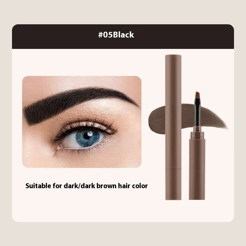 Double-headed eyebrow cream makeup pencil showing reddish brown, brown, light brown, dark brown, and black shades.