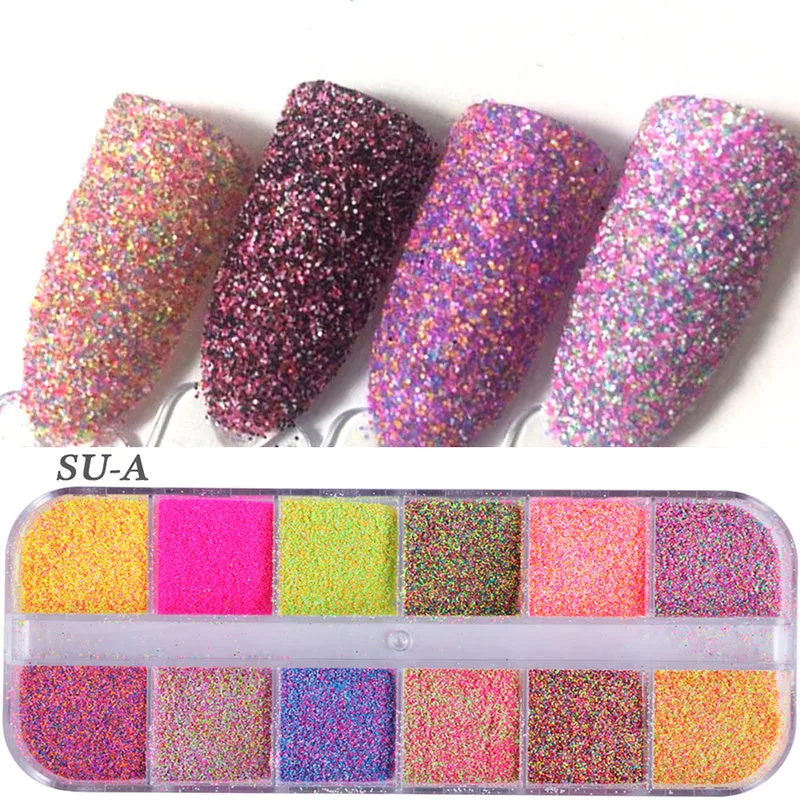 Nail polish glitter set with shell powder, laser sequins, chameleon powder, and star effect powder for nail art manicure