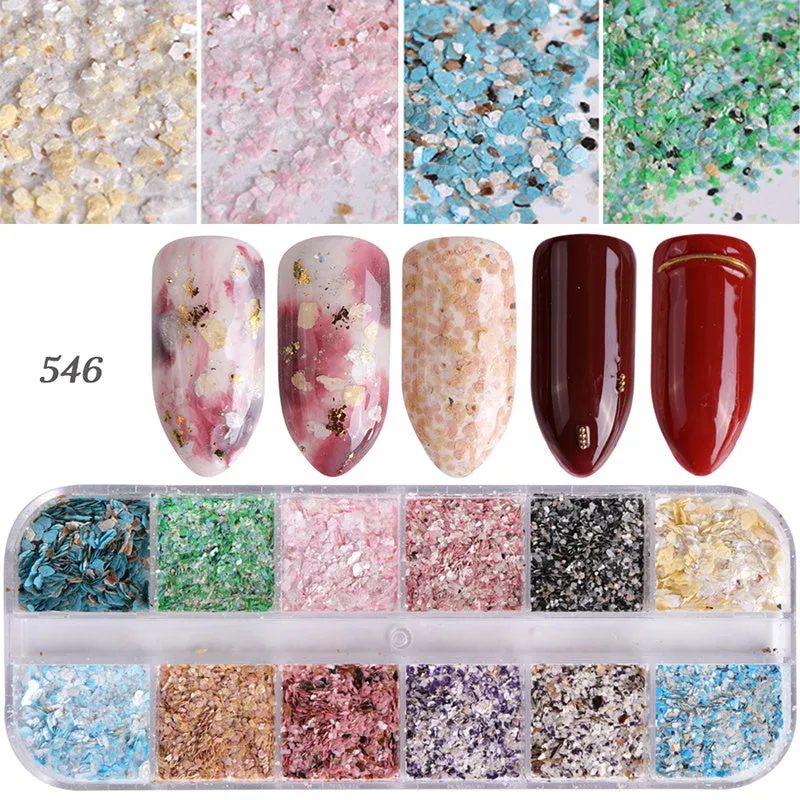 Nail polish glitter set with shell powder, laser sequins, chameleon powder, and star effect powder for nail art manicure