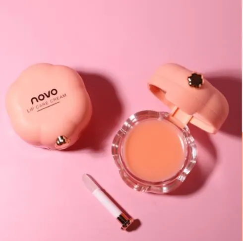 Moisturising lip balm 12g with plant essential oils, hidden brush, available in green orange and pink colours