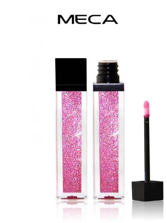 Pearlescent colourful lip gloss tube with shiny waterproof formula in five shades