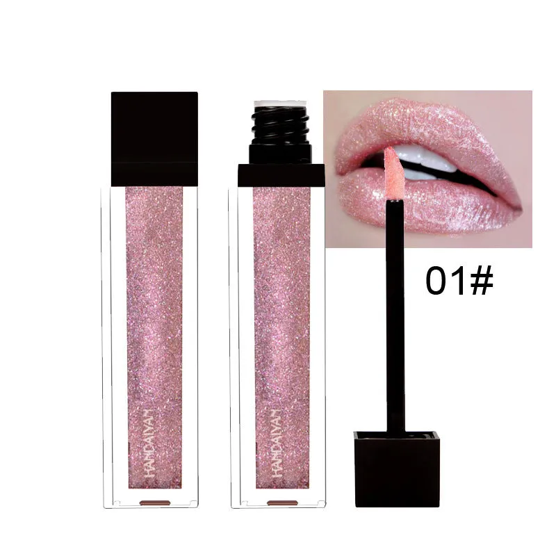 Pearlescent colourful lip gloss tube with shiny waterproof formula in five shades