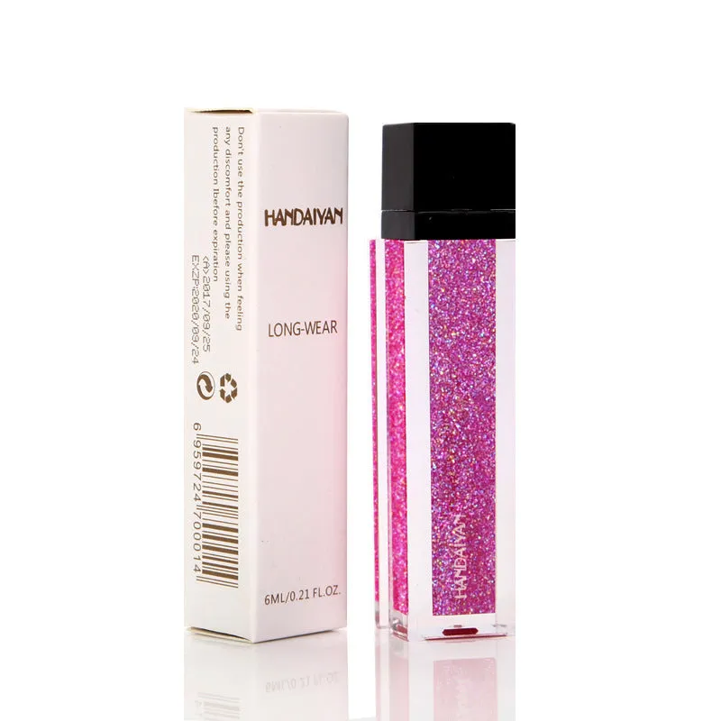 Pearlescent colourful lip gloss tube with shiny waterproof formula in five shades