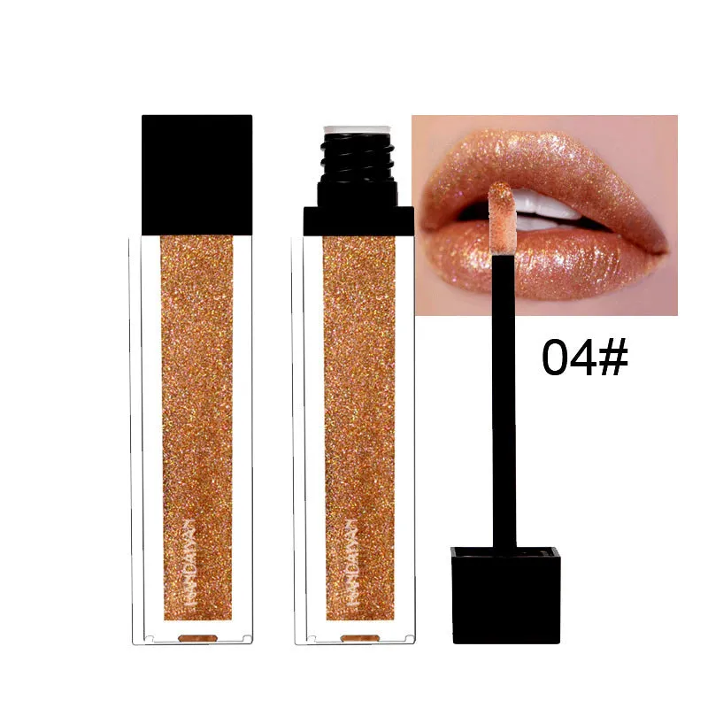 Pearlescent colourful lip gloss tube with shiny waterproof formula in five shades