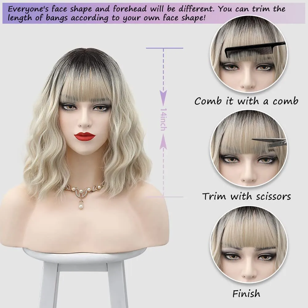 Womens short hair wig ethnic style high temperature silk with oblique bangs in image colour