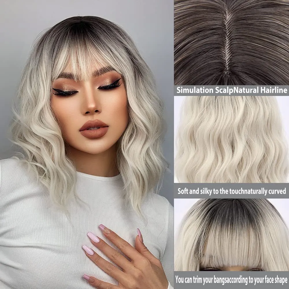 Womens short hair wig ethnic style high temperature silk with oblique bangs in image colour