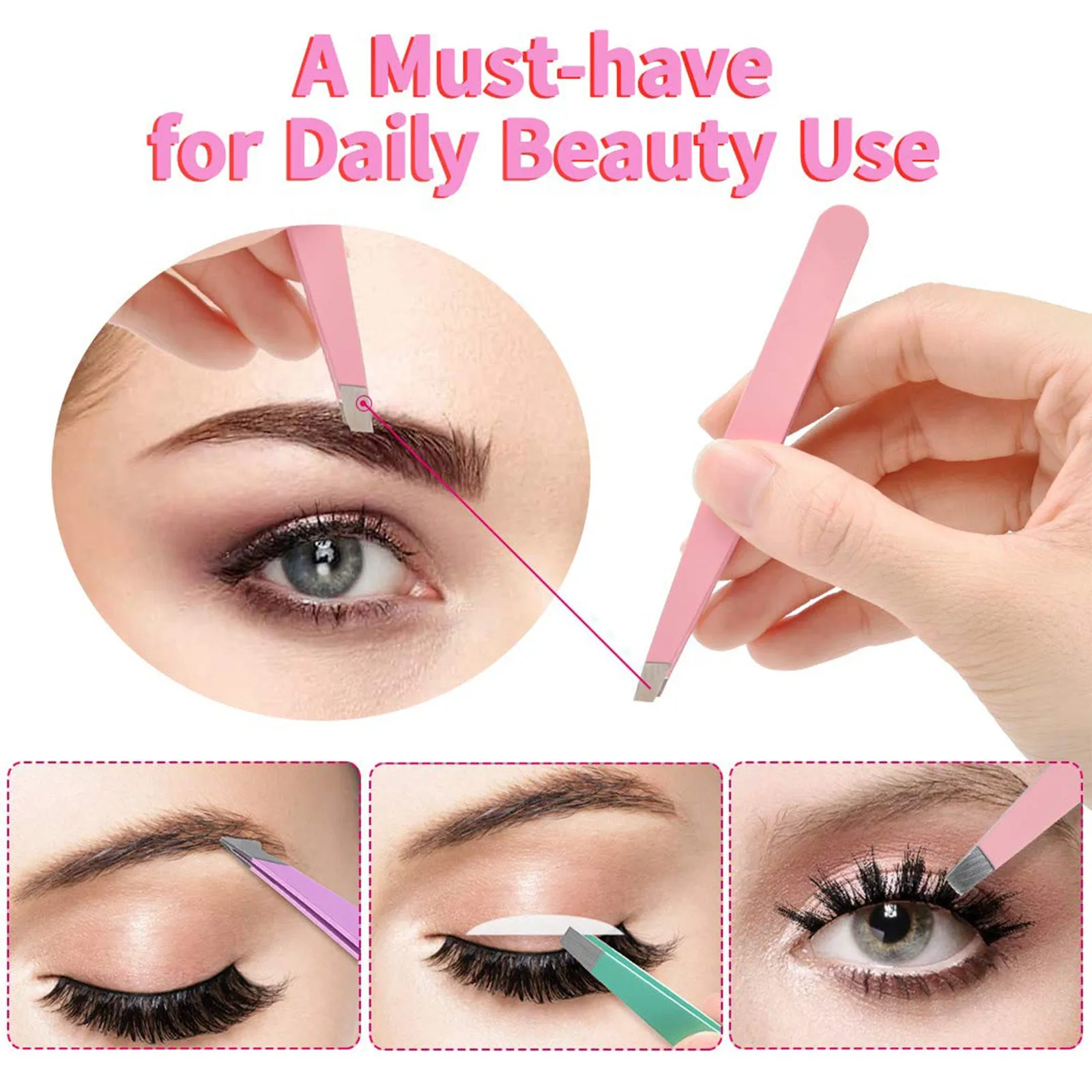 Professional stainless steel eyebrow tweezers six-piece set with curved scissors and leather case