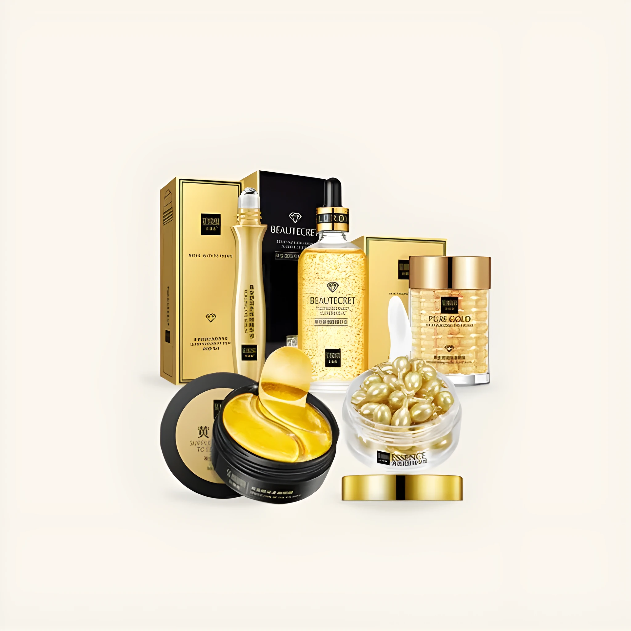 Firming and moisturising eye care set including 60g eye cream, capsule essence, walking eye cream, and gold eye mask